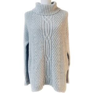 Lands' End Fisherman Turtleneck Long Sleeve Cable-knit Boxy Sweater Gray Women S